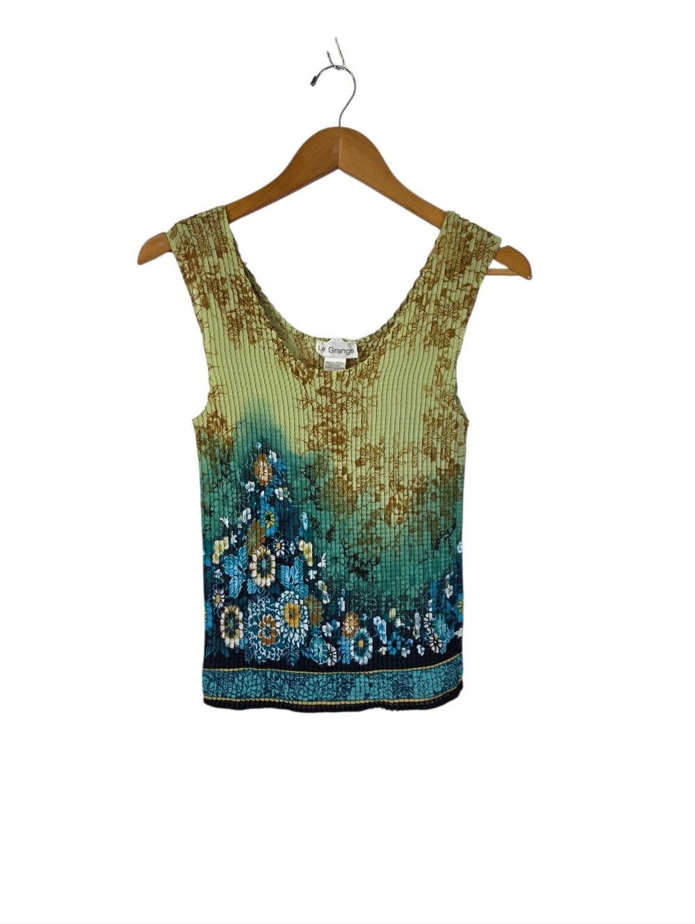 Le Grange Y2K Women's Size Medium Waffle Stretch Blouse Crinkle Blue Floral 2000 - Picture 1 of 14